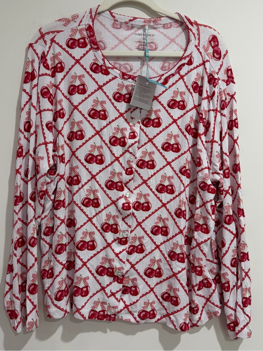Posh Peanut Cheryl Cherry Pointelle Lounge Cardigan